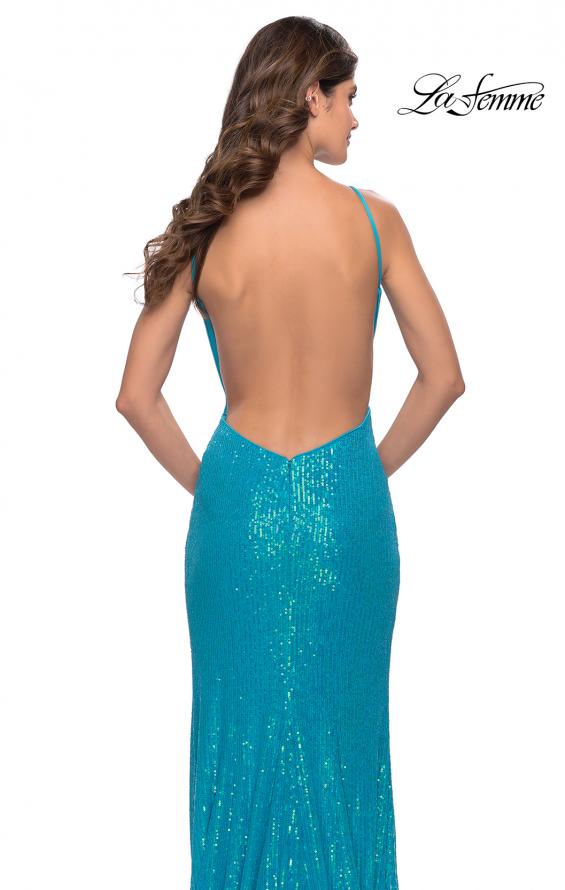 Picture of: High Neck Long Sequin Gown with Open Back in Aqua, Style: 30635, Detail Picture 5