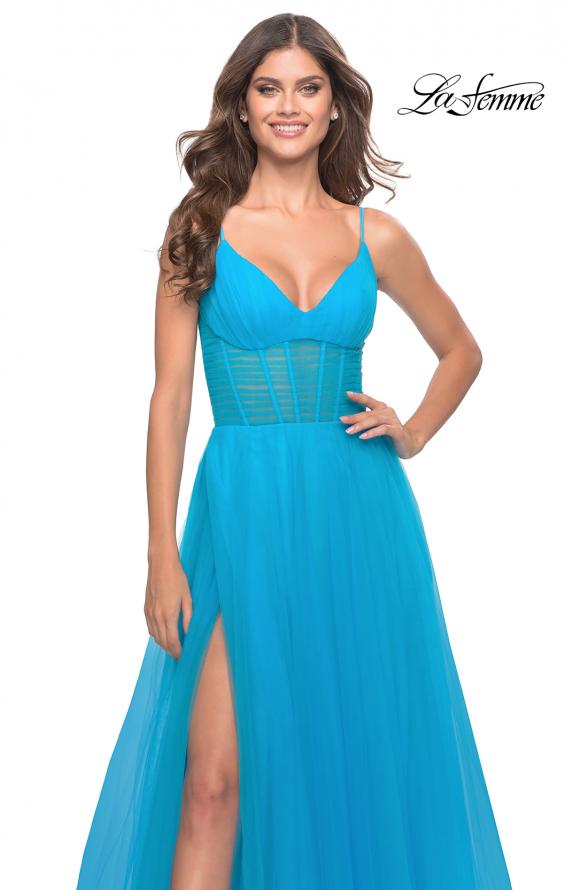 Picture of: Tulle A-line Prom Dress with Corset Sheer Bodice in Aqua, Style: 31502, Detail Picture 5