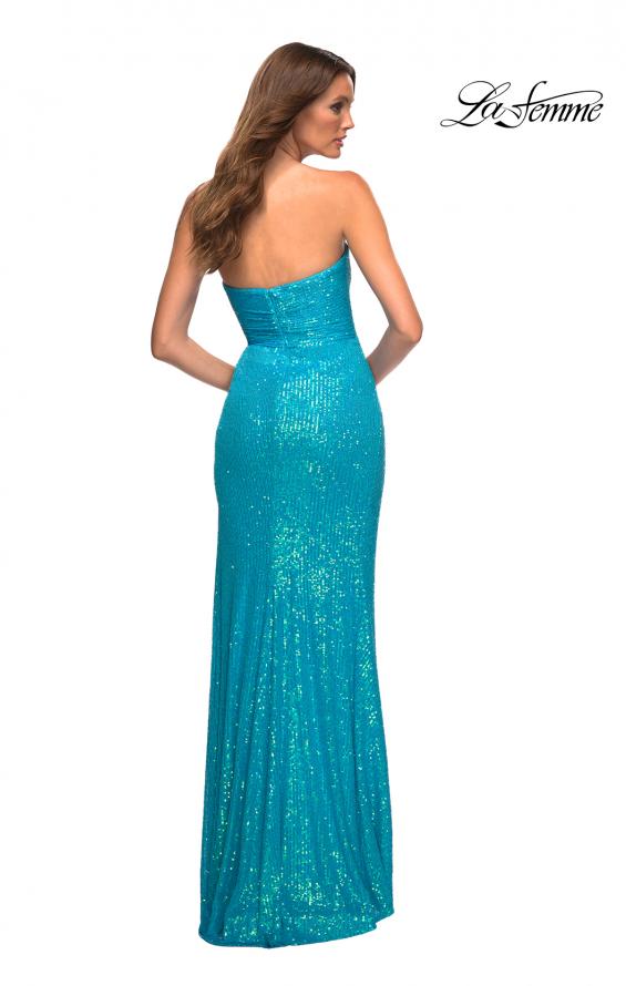 Picture of: Strapless Sequin Gown with Draped Slit in Blue, Style: 30497, Detail Picture 6