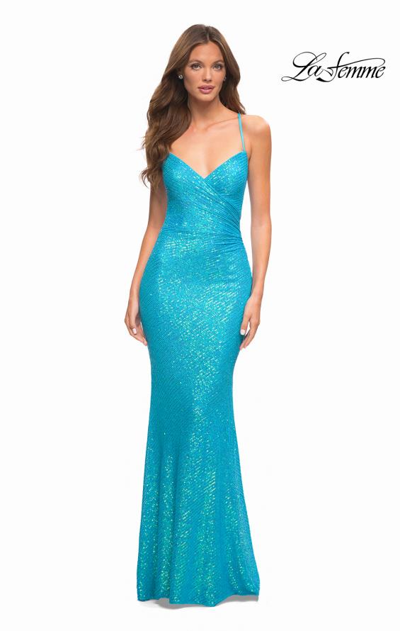 Picture of: Sequin Long Prom Dress in Vibrant Bright Colors in Blue, Style: 30622, Detail Picture 7