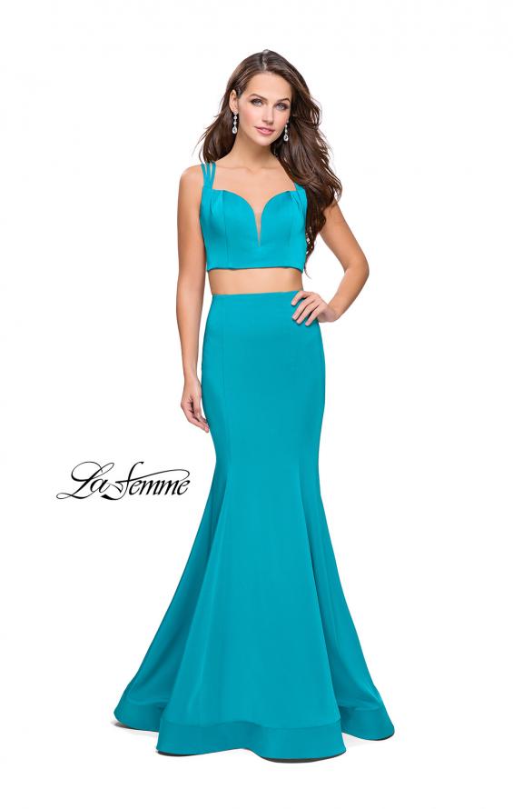Picture of: Two Piece Jersey Prom Dress with Strappy Back in Aquamarine, Style: 25553, Back Picture