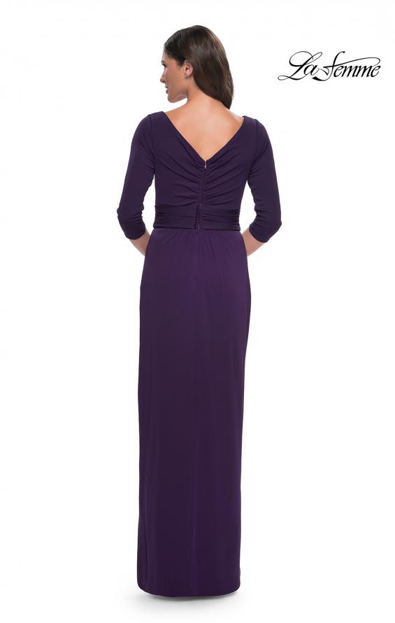 Picture of: Simple Chic Jersey Dress with Ruched Waist and V Neckline in Aubergine, Style: 31014, Back Picture