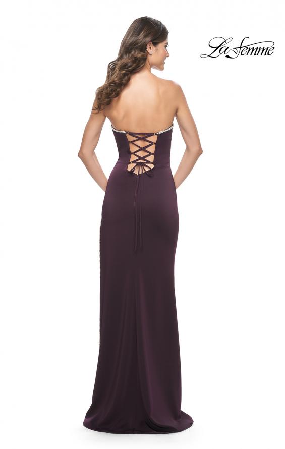 Picture of: Fitted Strapless Prom Dress with Rhinestone Embellished Neckline and Slit in Aubergine, Style: 31977, Detail Picture 4
