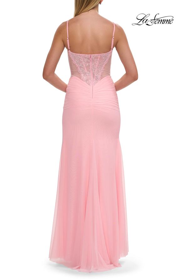 Picture of: Lace Bodice Gown with Ruched Skirt and High Slit in Baby Pink, Style: 33661, Detail Picture 8