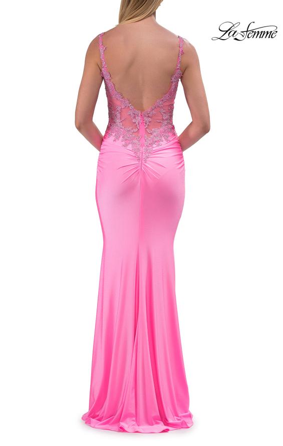 Picture of: Rhinestone Lace Illusion Gown with Low Back in Baby Pink, Style: 33731, Detail Picture 10