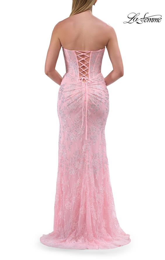 Picture of: Strapless Lace Corset Gown with Slit and Lace-Up Back in Baby Pink, Style: 33768, Detail Picture 15