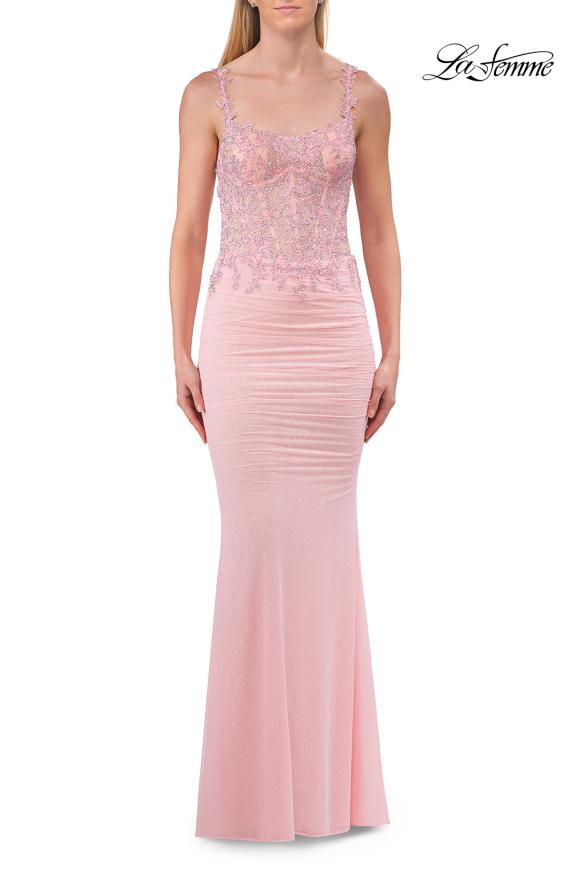 Purple Picture of: Rhinestones Lace Fitted Gown with Scoop Neck and Low Back in Baby Pink, Style: 33721, Detail Picture 19