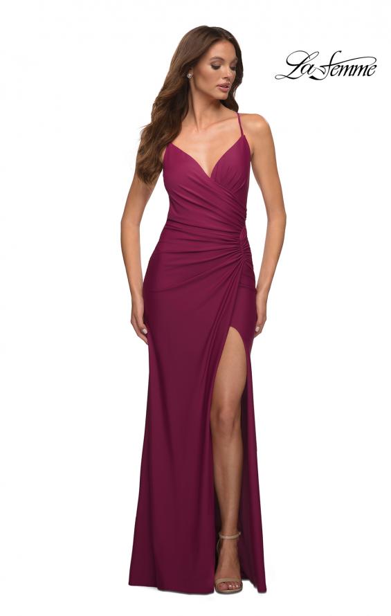 Picture of: Jersey Long Dress with Ruched Design on Front Waist in Purple, Style: 30462, Detail Picture 9