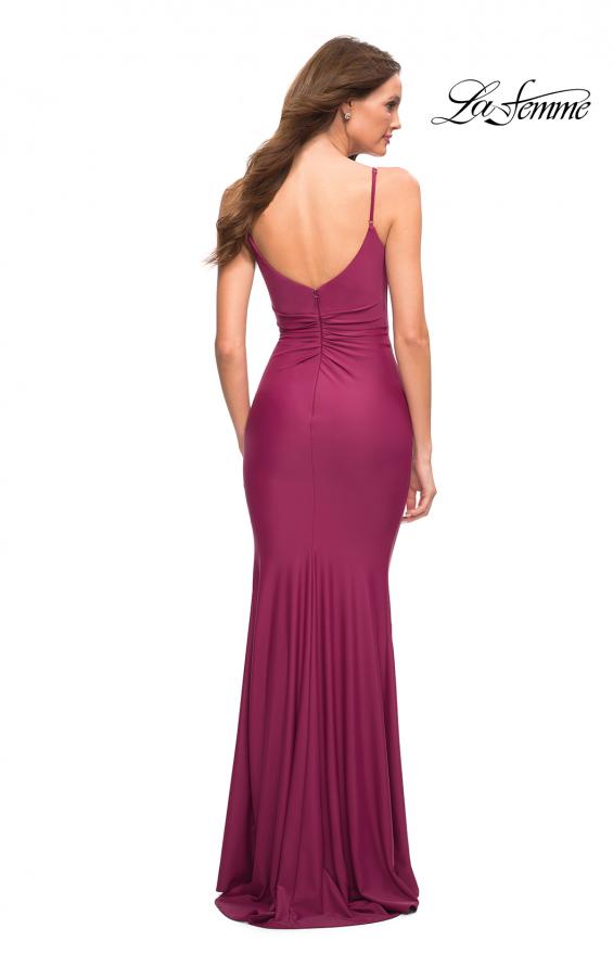 Picture of: Luxe Simple Jersey Gown with Draped Neckline in Berry, Detail Picture 3
