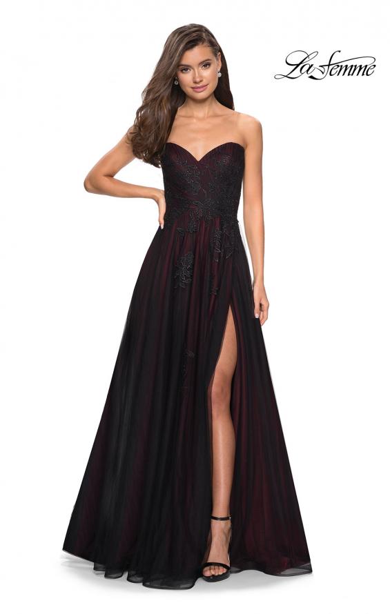 Picture of: Strapless Sweetheart Black And Red Tulle Prom Dress in Black/Burgundy, Style: 27774, Detail Picture 1