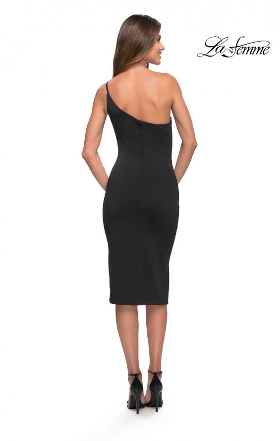 Picture of: Chic One Shoulder Midi Dress with High Slit in Black, Style 30919, Back Picture