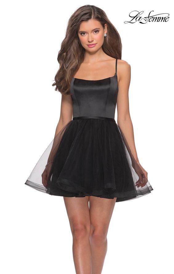 Picture of: Short Tulle Homecoming Dress with Scoop Neck in Black, Style: 28156, Main Picture