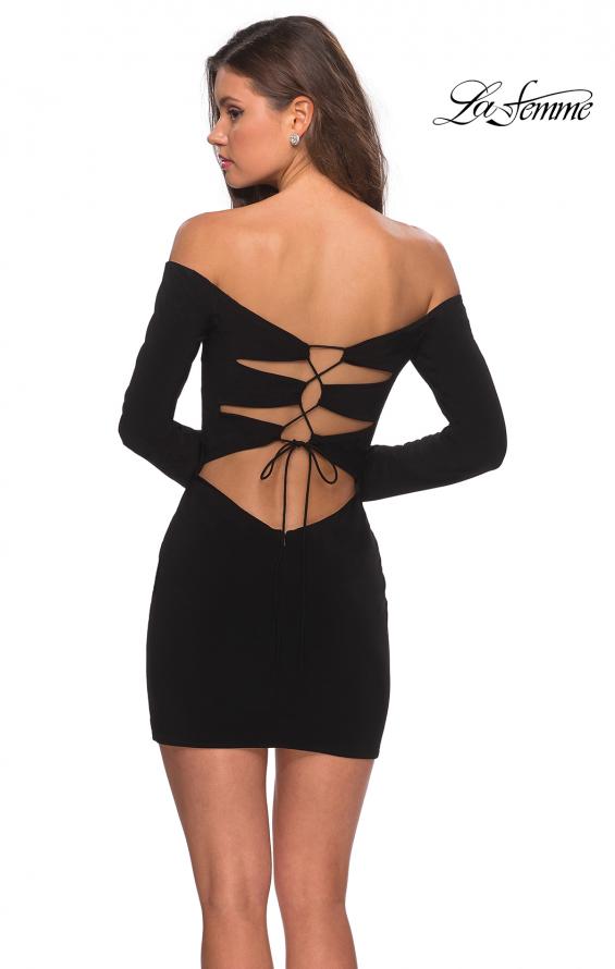 Picture of: Off The Shoulder Long Sleeve Dress with Lace Up Back in Black, Style: 28212, Main Picture