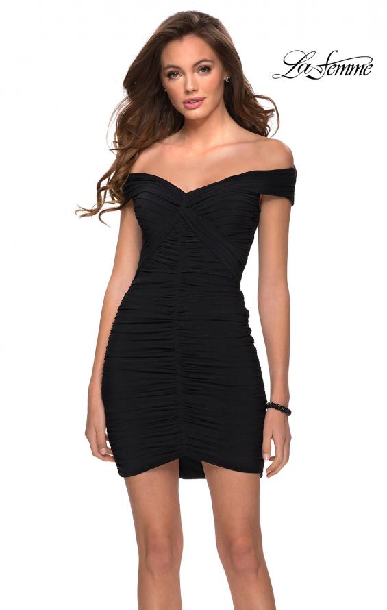 Picture of: Off The Shoulder Ruched Black Homecoming Dress in Black, Style: 29345, Main Picture