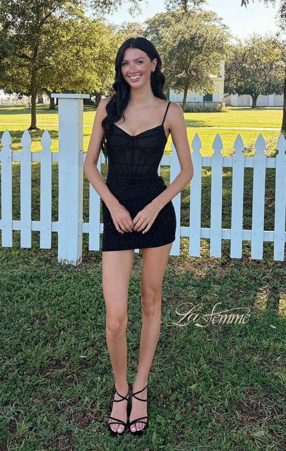 Black Picture of: Sheer Sparkle Corset Mini Dress in Black, Style: 33234, Main Picture