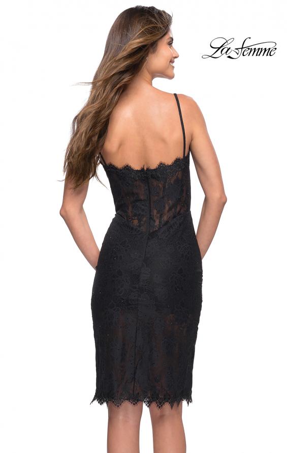 Picture of: Unique Lace Illusion Romper Dress with High Slit in Black, Style 30989, Back Picture