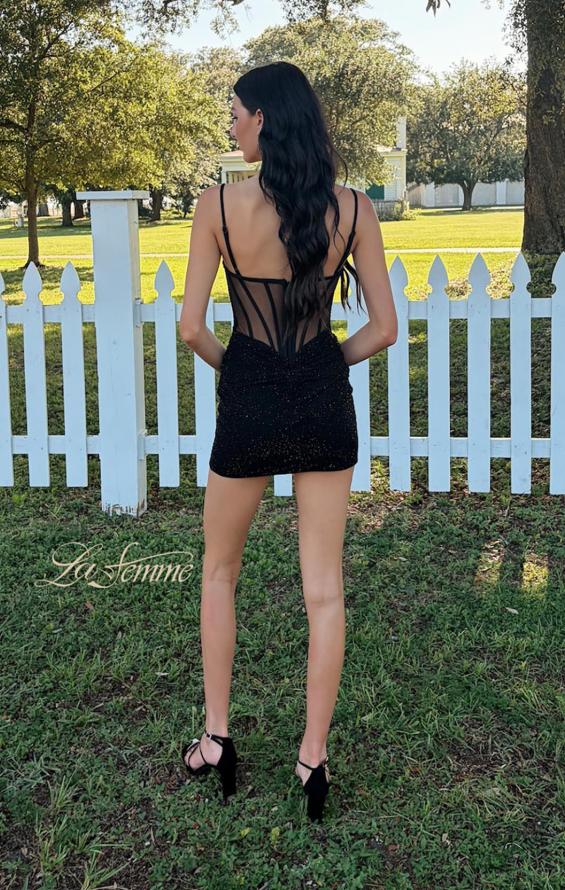 Black Picture of: Sheer Sparkle Corset Mini Dress in Black, Style: 33234, Back Picture