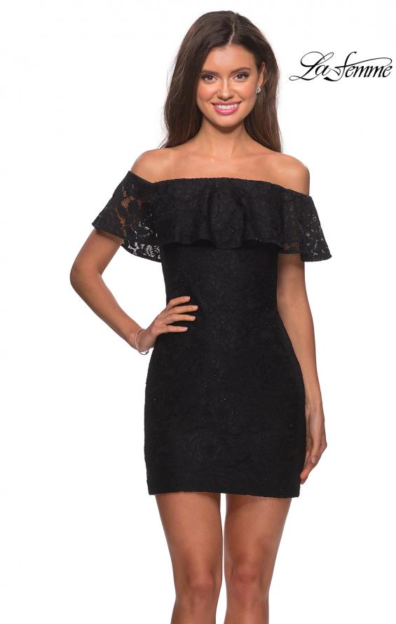 Picture of: Off The Shoulder Form Fitting Lace Party Dress in Black, Style: 28147, Detail Picture 1