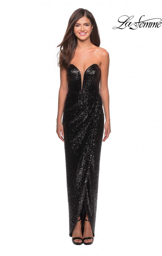 Picture of: Strapless Sequin Homecoming Dress with Tapered Skirt in Black, Style: 28180, Detail Picture 1