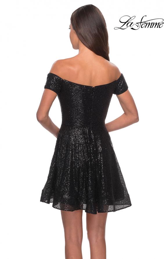 Picture of: Sequin Off The Shoulder Short Homecoming Dress in Black, Style: 28155, Detail Picture 2