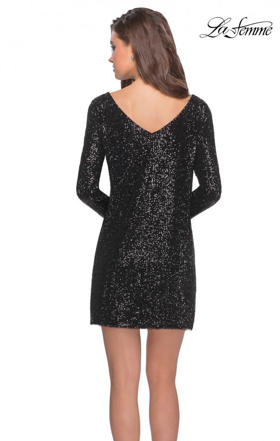 Picture of: Long Sleeve Sequined Shift Homecoming Dress in Black, Style: 28194, Detail Picture 2