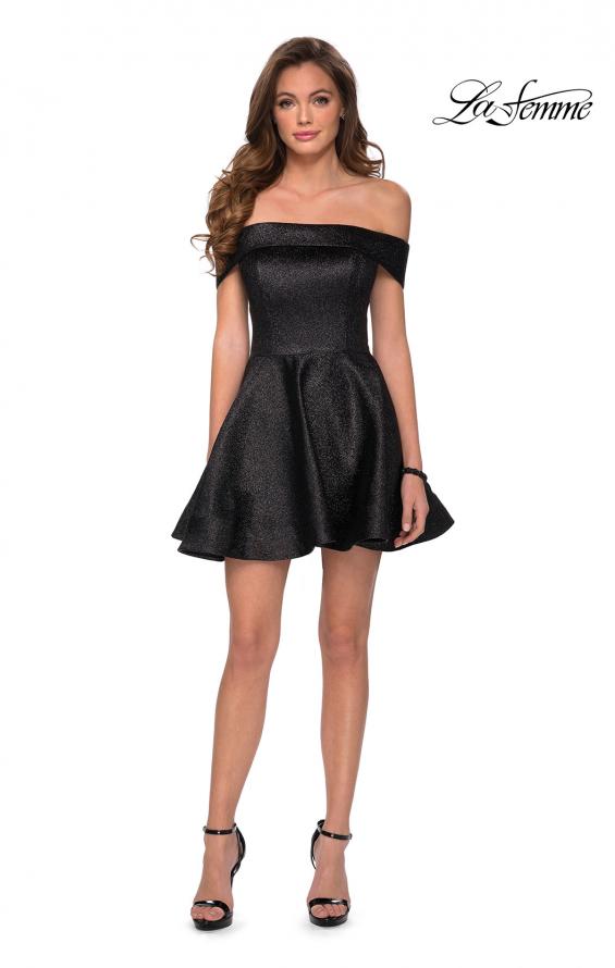 Picture of: Off the Shoulder Fit and Flare Homecoming Dress in Black, Style: 28414, Detail Picture 2