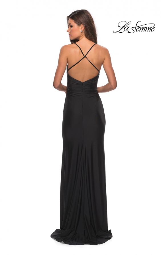 Picture of: Long Homecoming Dress with Slit and Criss Cross Back in Black, Style: 28206, Detail Picture 6