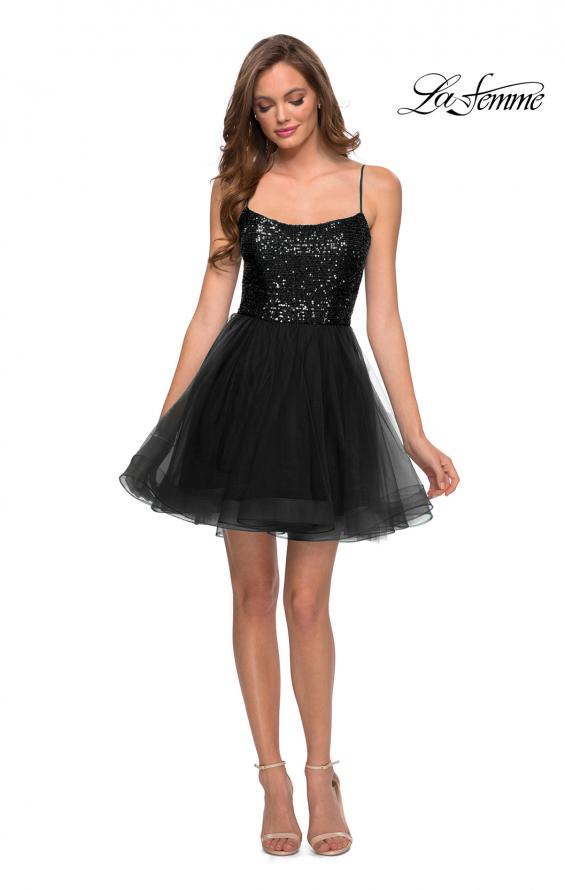 Picture of: Tulle and Sequin Short Party Dress with Corset Back in Black, Style: 29237, Detail Picture 6