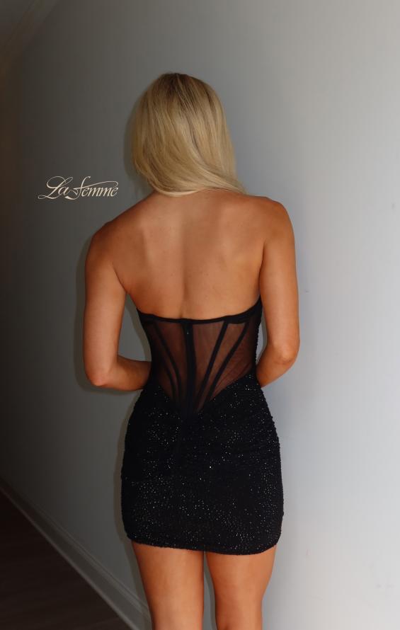 Black Picture of: Strapless Sparkle Mini Dress in Black, Style 33324, Detail Picture 6