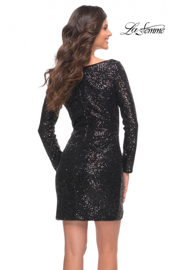 Picture of: Long Sequin Sequin Homecoming Dress with V-Neck in Black, Style: 29390, Detail Picture 7