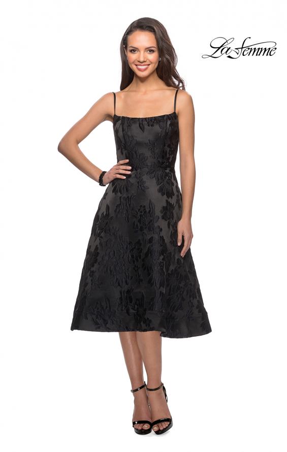 Picture of: Tea Length Lace Dress with Spaghetti Straps in Black, Style: 27748, Main Picture