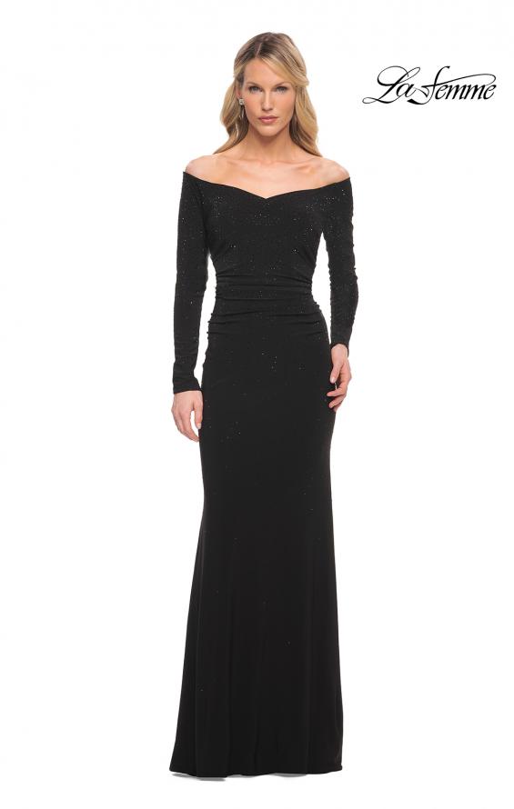 Picture of: Off the Shoulder Jersey Evening Dress with Long Sleeves in Black, Style: 30073, Main Picture