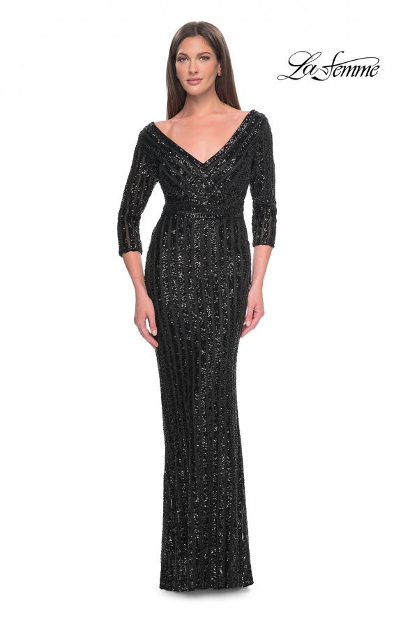 Picture of: Evening Dress in Unique Sequin Fabric with Sleeves in Black, Style: 31681, Main Picture