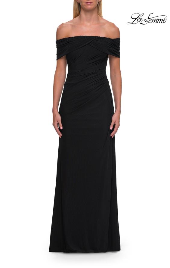 Picture of: Off-the-Shoulder Ruched Jersey Gown in Black, Style: 33273, Main Picture