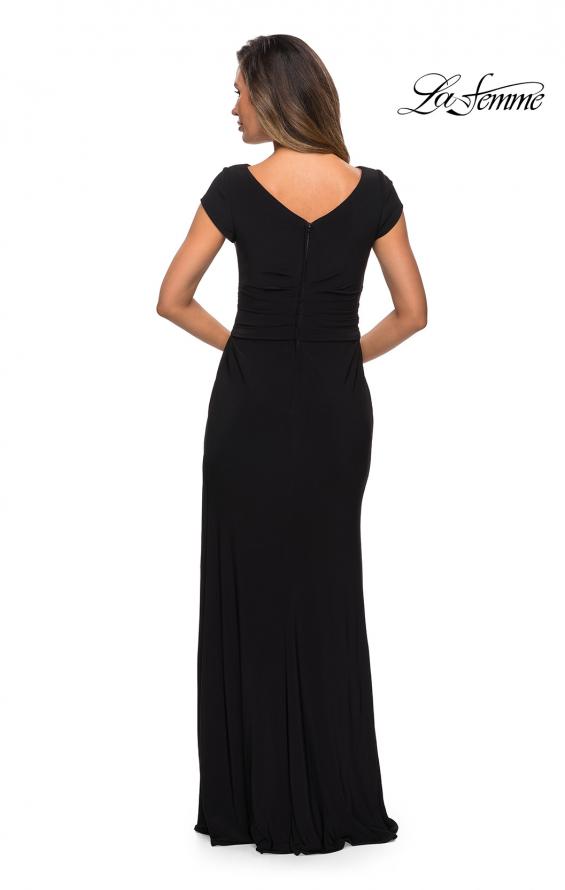 Picture of: Floor Length Jersey Evening Gown with Cap Sleeves in Black, Style: 28026, Detail Picture 9