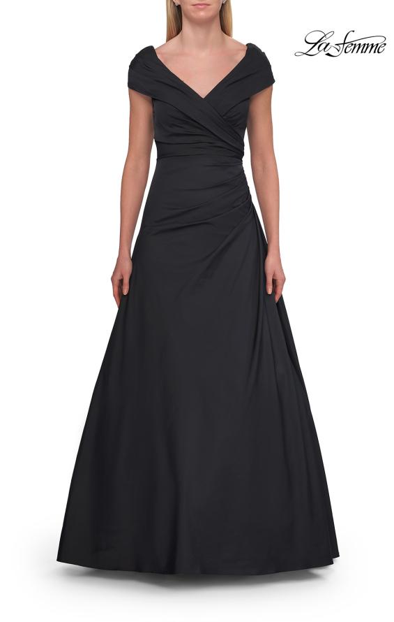 Picture of: Off-the-Shoulder Stretch Taffeta A-Line Gown in Black, Style: 33446, Detail Picture 17