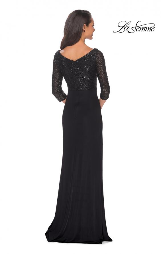 Picture of: Floor Length Dress with Sequin Bodice and Ruching in Black, Style: 24858, Back Picture