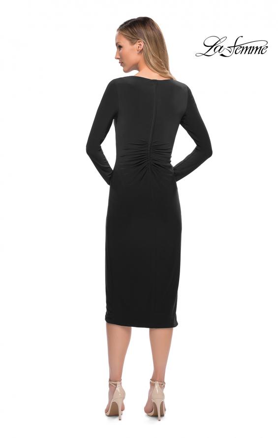 Picture of: Long Sleeve Knee Length Dress with Wrap Style Skirt in Black, Back Picture