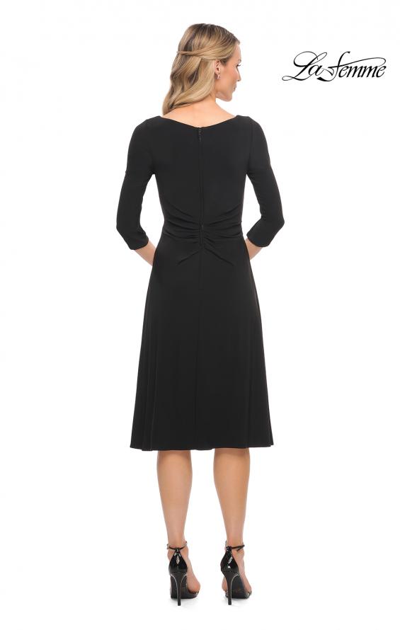 Picture of: Chic Tea Length Jersey Dress with Ruching in Black, Style: 30069, Back Picture