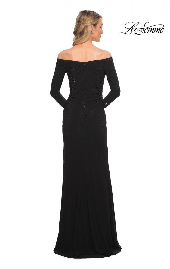 Picture of: Off the Shoulder Jersey Evening Dress with Long Sleeves in Black, Style: 30073, Back Picture