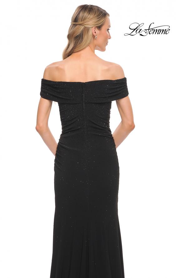 Picture of: Beaded Long Jersey Off the Shoulder Gown in Black, Style: 30117, Back Picture