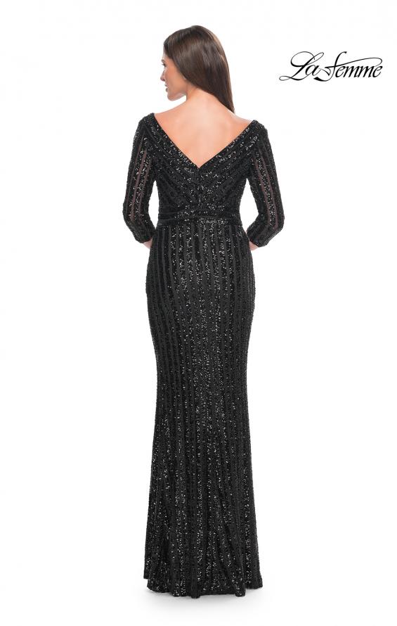 Picture of: Evening Dress in Unique Sequin Fabric with Sleeves in Black, Style: 31681, Back Picture