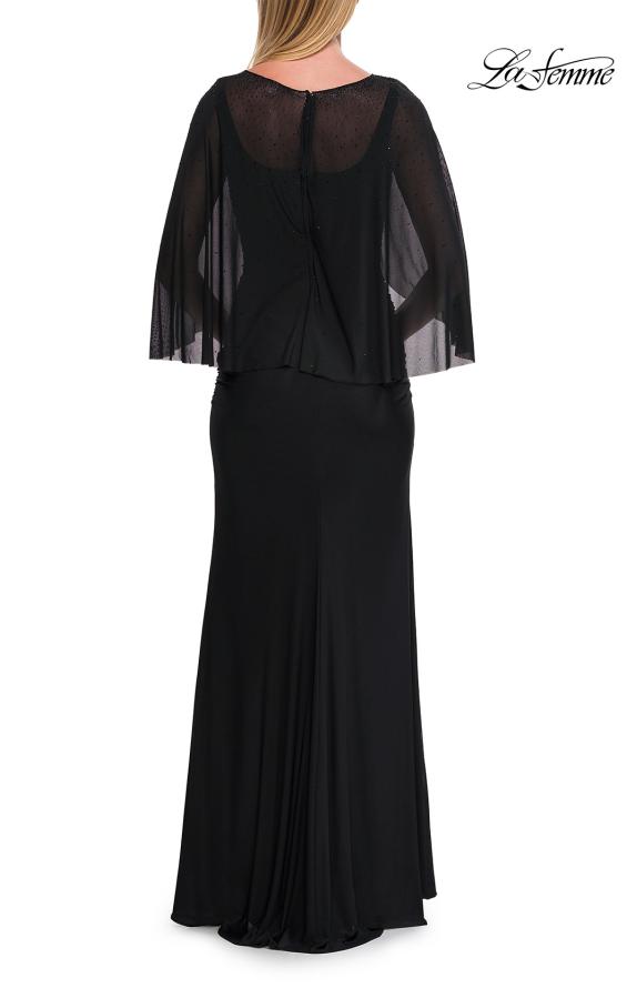 Picture of: Jersey Gown with Sheer Beaded Cape Overlay in Black, Style: 33718, Back Picture