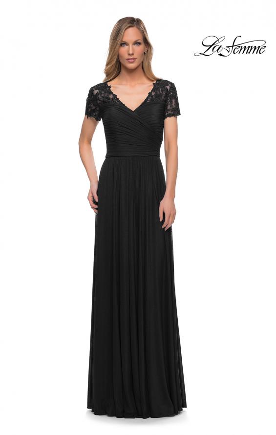 Picture of: Jersey Long Evening Dress with Short Lace Sleeves in Black, Detail Picture 1
