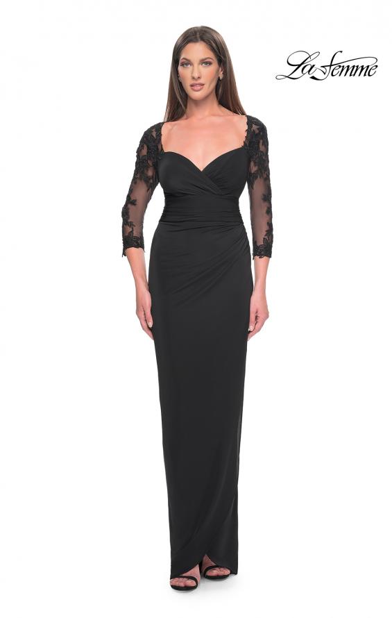 Picture of: Long Jersey Evening Dress with Lace Sleeves in Black, Style: 31659, Detail Picture 1