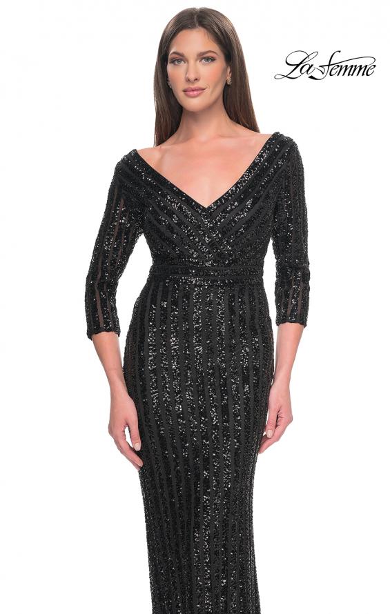 Picture of: Evening Dress in Unique Sequin Fabric with Sleeves in Black, Style: 31681, Detail Picture 1