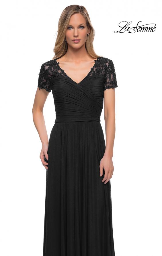 Picture of: Jersey Long Evening Dress with Short Lace Sleeves in Black, Detail Picture 2