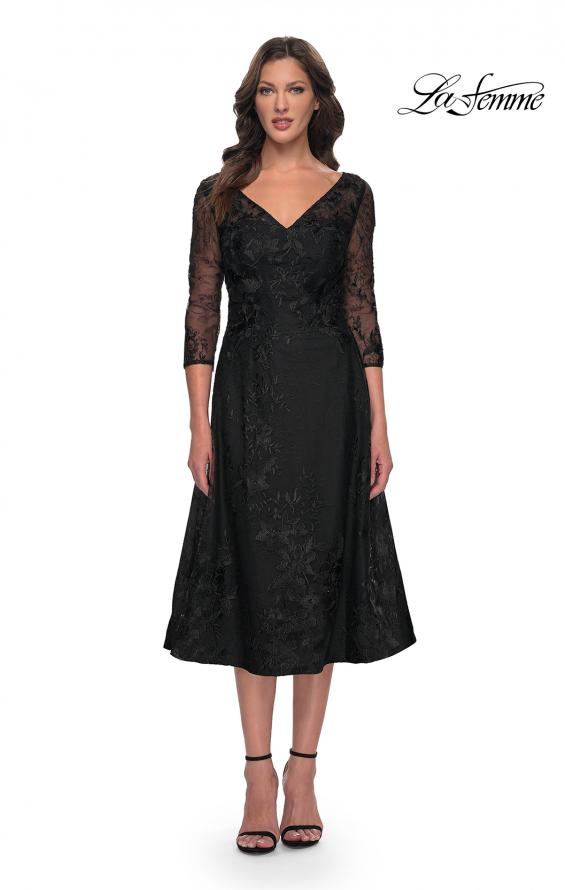 Picture of: Stylish Tea Length Mother of the Bride Dress with Sleeves in Black, Style: 30016, Detail Picture 2