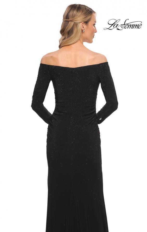 Picture of: Off the Shoulder Jersey Evening Dress with Long Sleeves in Black, Style: 30073, Detail Picture 2