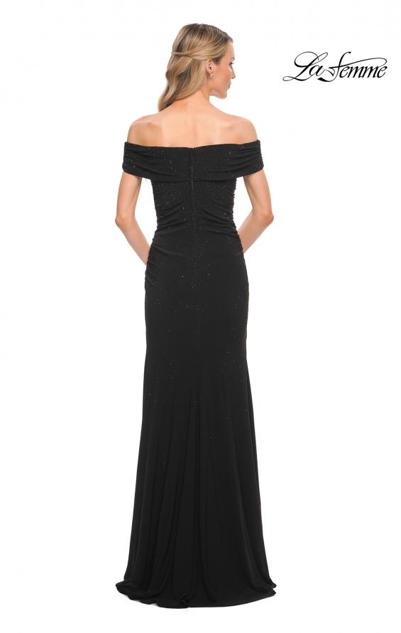 Picture of: Beaded Long Jersey Off the Shoulder Gown in Black, Style: 30117, Detail Picture 2